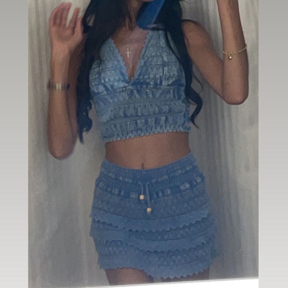 Blue crochet beach skirt set
